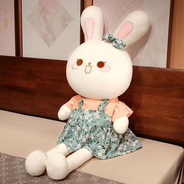 Çiçek Desenli Tavşan Peluş Oyuncak - Yeşil Çiçekli Tavşan 60cm