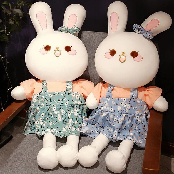 Çiçek Desenli Tavşan Peluş Oyuncak - Mavi Çiçekli Tavşan 130cm - 4