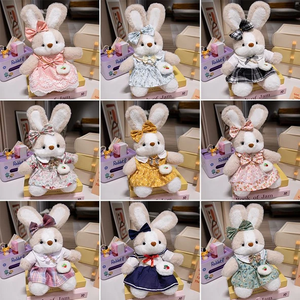 35cm Çiçek Elbiseli Peluş Tavşan Bebek - Öğrenci Etekli - 4
