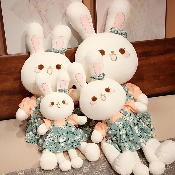 Çiçek Desenli Tavşan Peluş Oyuncak - Mavi Çiçekli Tavşan 130cm - 6