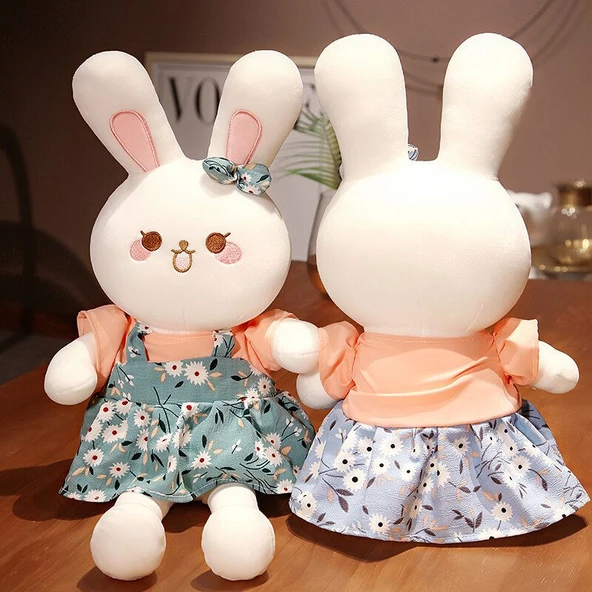 Çiçek Desenli Tavşan Peluş Oyuncak - Mavi Çiçekli Tavşan 130cm - 11