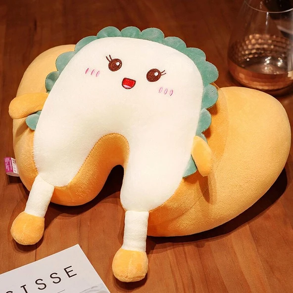 Tost Şeklinde Peluş Uyku Yastığı - Mutlu - 40x30x15cm