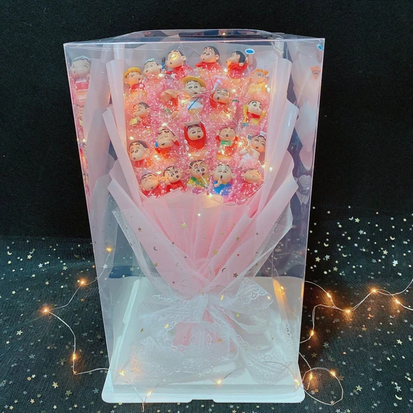 Şeffaf Hediye Kutulu Peluş Oyuncak - Siyah - 21 Shin-chan 6 Çiçek - 38x22x22 cm - 6