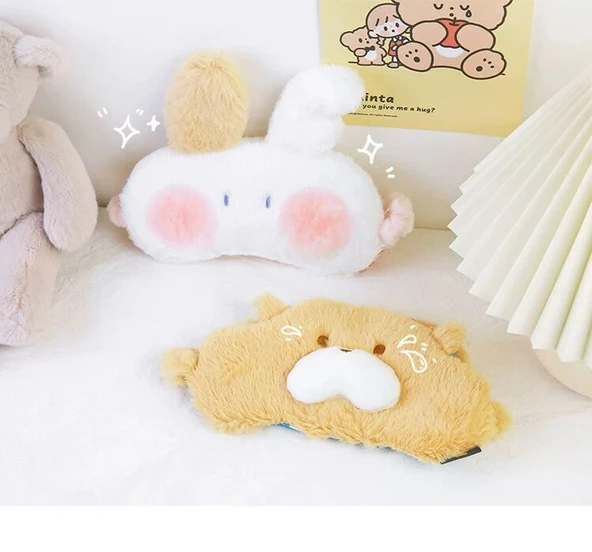 Peluş Uyku Göz Maskesi - Beyaz - Tek Boyut - 8