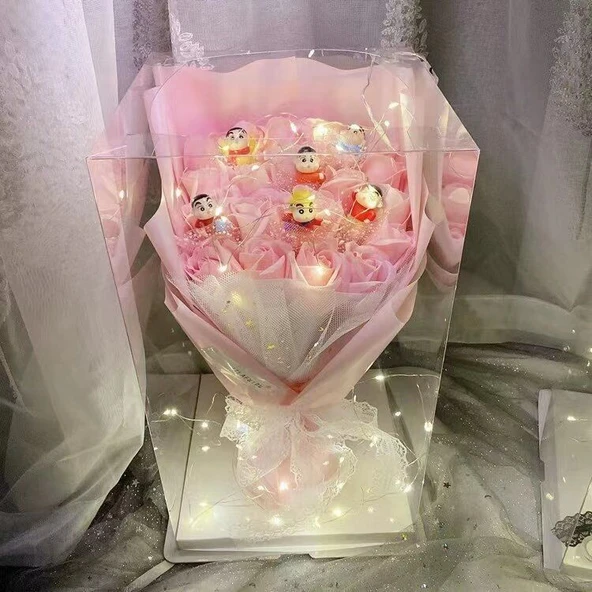 Şeffaf Hediye Kutulu Peluş Oyuncak - Siyah - 21 Shin-chan 6 Çiçek - 38x22x22 cm - 7