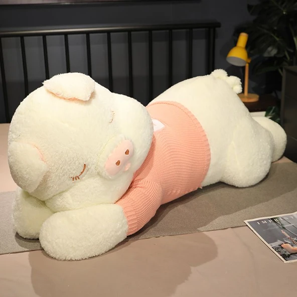 Sevimli Domuz Peluş Oyuncak - Beyaz - 100cm - 1