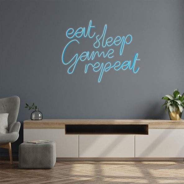 NEON LED IŞIKLI EAT SLEEP GAME REPEAT YAZISI 45X35CM