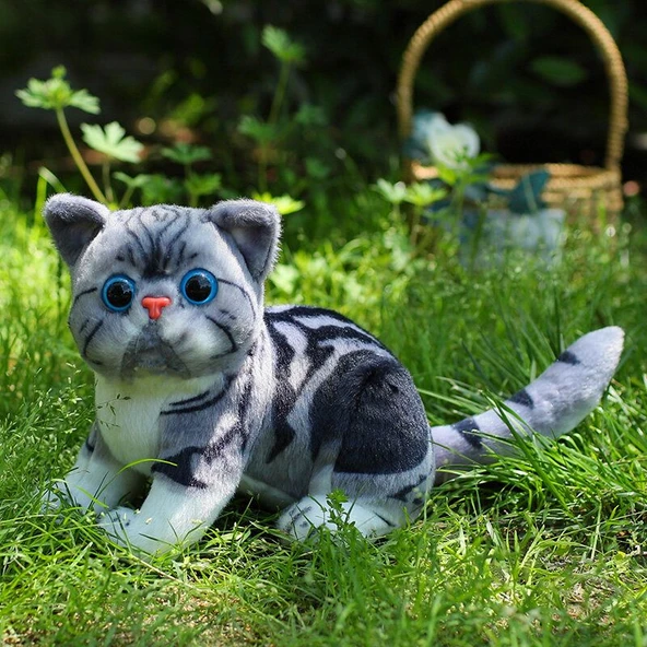 Peluş Kedi Oyuncak - Gri Kedi - 40x20cm