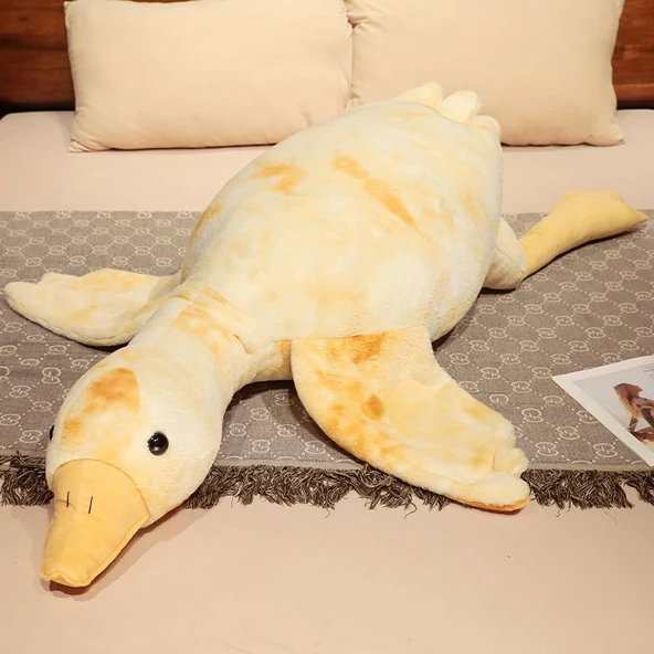 Çizgi Film Desenli Tie-dye Tavşan Tüylü Kaz Peluş Oyuncak Bebek - Sarı 130cm