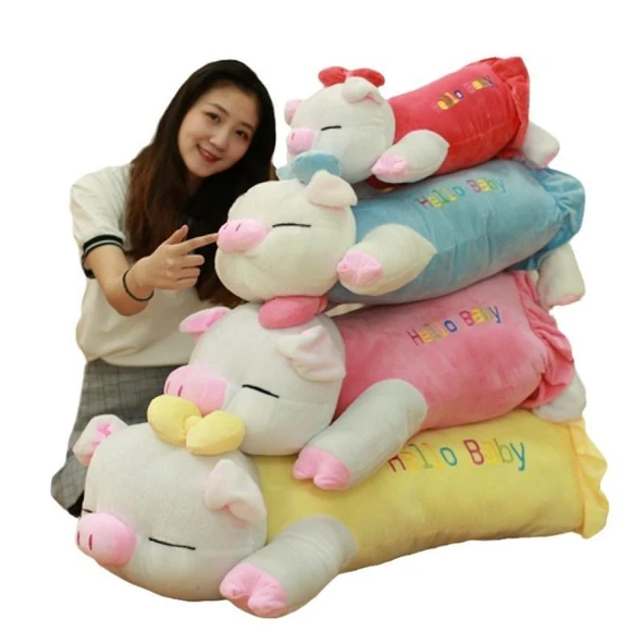 Peluş Domuz Yastık Oyuncak - Pembe Giysili - 100cm - 8