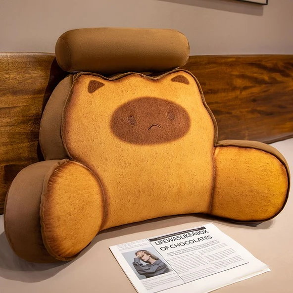 Tost Yatak Sırt Minderi Peluş Oyuncak - Karamel Üzgün Kedi 60x45cm