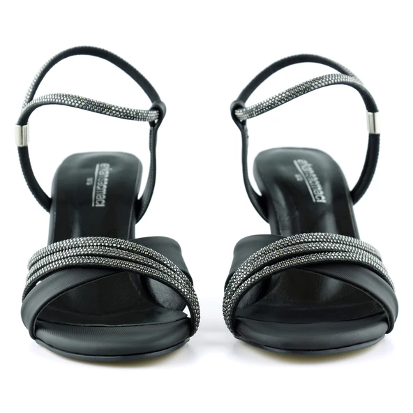 Erkan Saçmacı Roseline Exclusive Siyah Saten Önü Arkası Açık Taşlı Çapraz Bantlı Abiye Ayakkabı - Resim 4