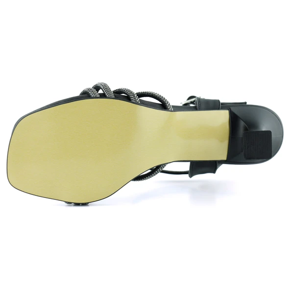 Erkan Saçmacı Roseline Plus Siyah Saten Önü Arkası Açık Taşlı Tokalı Kadeh Topuklu Abiye Ayakkabı - Resim 6