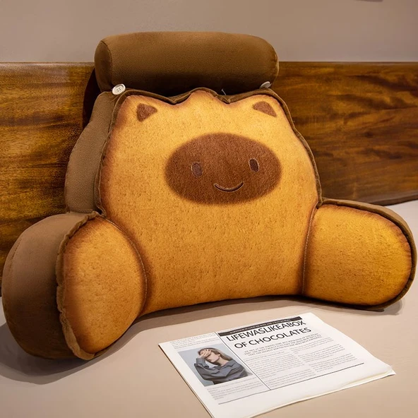 Tost Yatak Sırt Minderi Peluş Oyuncak - Karamel Mutlu Kedi 60x45cm