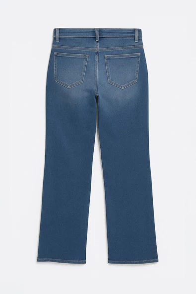 Kadın Cep Detaylı Geniş Paça Likralı Mavi Jean Pantolon - 4