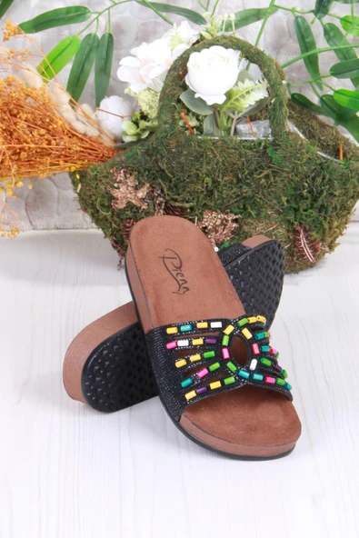 Fort 01908 Pienn Anatomik Esnek Rahat Taşlı Boncuklu Kadın Terlik - 4