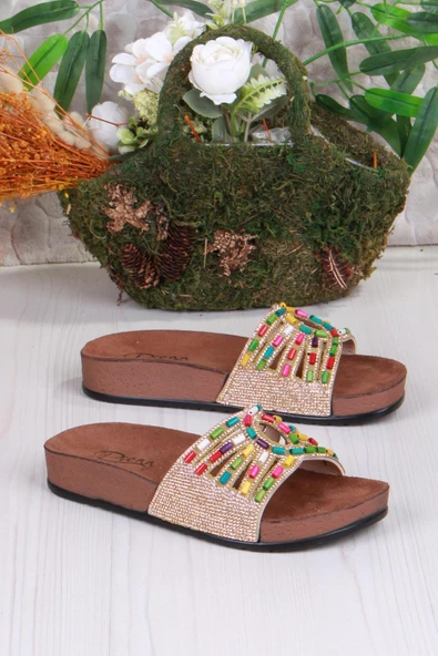 Fort 01908 Pienn Anatomik Esnek Rahat Taşlı Boncuklu Kadın Terlik - 8