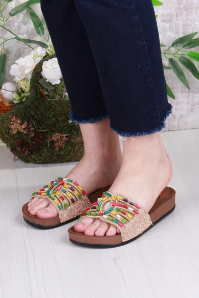 Fort 01908 Pienn Anatomik Esnek Rahat Taşlı Boncuklu Kadın Terlik - 7