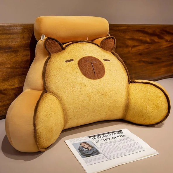 Tost Yatak Sırt Minderi Peluş Oyuncak - Açık Renk Tost Kapibara 60x45cm
