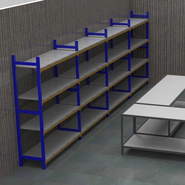 4 Katlı Depo Rafı - 300-350 Kg Taşıma Kapasiteli Hafif Rack Raf  50x90x200 cm - Resim 5