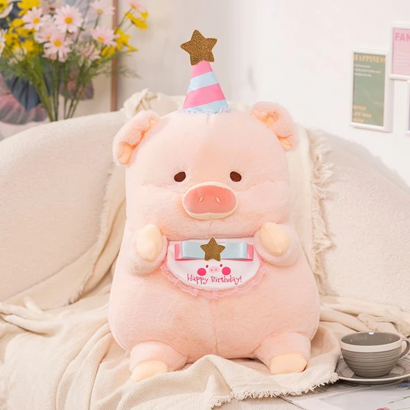 Doğum Günü Temalı Peluş Oyuncak Domuz - Pembe - 30cm - 4