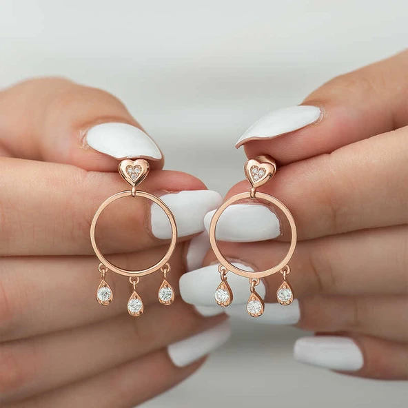 Gümüş Kalp Detaylı Halka Küpe - Resim 3