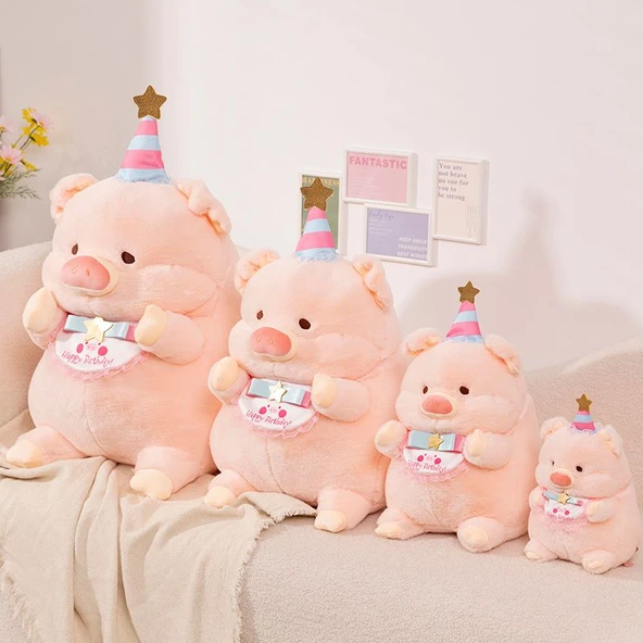 Doğum Günü Temalı Peluş Oyuncak Domuz - Pembe - 30cm - 9