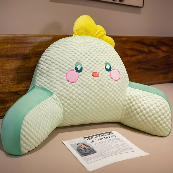 Hayvan Figürlü Buz Boncuklu Peluş Bel Destek Yastığı - Dinozor 80x45 cm
