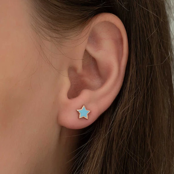 Gümüş Fosforlu Mavi Yıldız Küpe - Resim 3