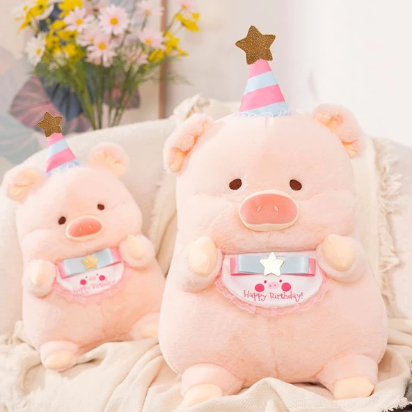 Doğum Günü Temalı Peluş Oyuncak Domuz - Pembe - 50cm - 6