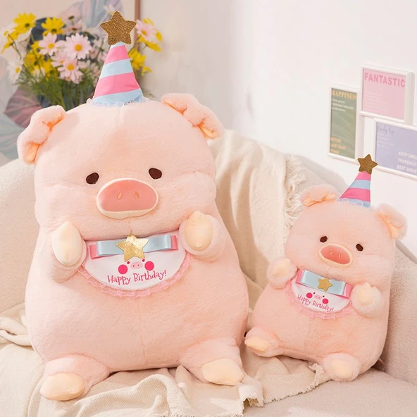 Doğum Günü Temalı Peluş Oyuncak Domuz - Pembe - 50cm - 3