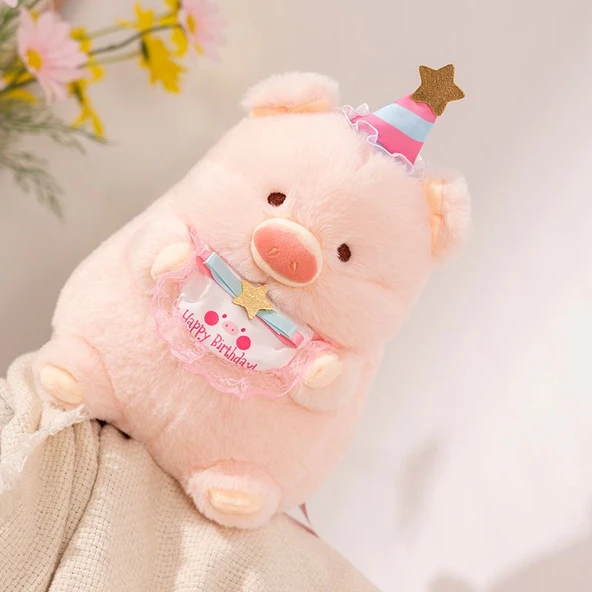 Doğum Günü Temalı Peluş Oyuncak Domuz - Pembe - 30cm - 8
