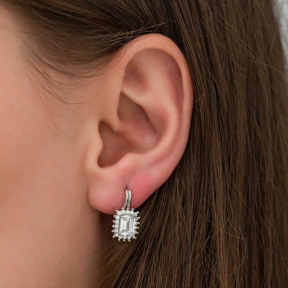 Gümüş Mengeçli Zümrüt Kesim Küpe - Resim 2