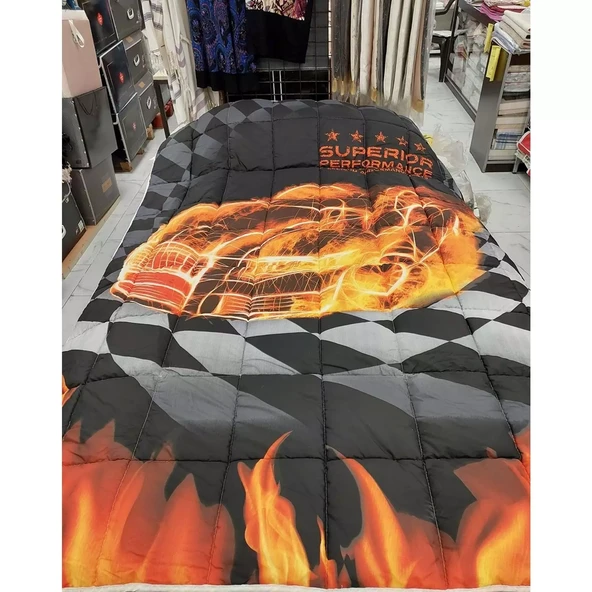 Merinos Race Pamuklu Tek Kişilik Çocuk Genç Yorgan-Siyah Kırmızı