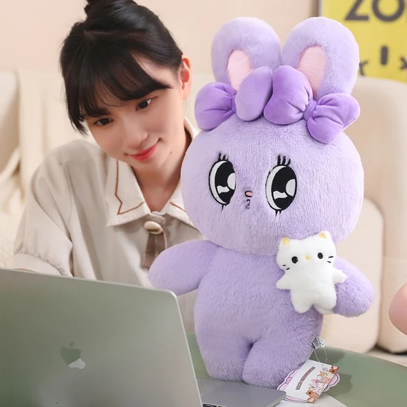 Peluş Tavşan Oyuncak - Pembe Elbiseli 27cm - 4
