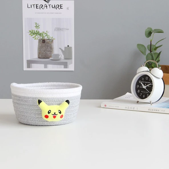 Çizgi Karakter Pamuk İpliği Küçük Sepet - Pikachu 16.5x9cm - 11