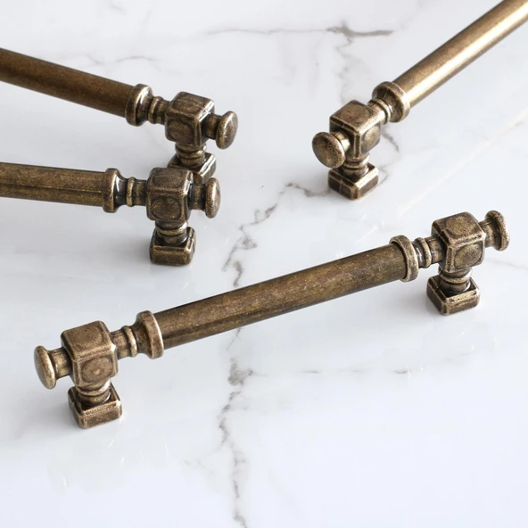 Mobilya Mutfak Çekmece Dolap Kulpu Kulbu Kulpları Eskitme Antik Sarı Düz Metal 192 mm 19.2 cm - Resim 5