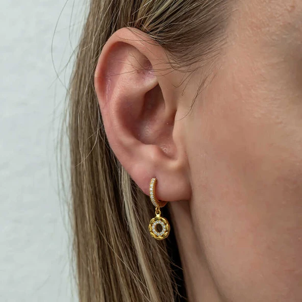 Gümüş Sallantılı Gold Halka Kadın Küpe - Resim 5