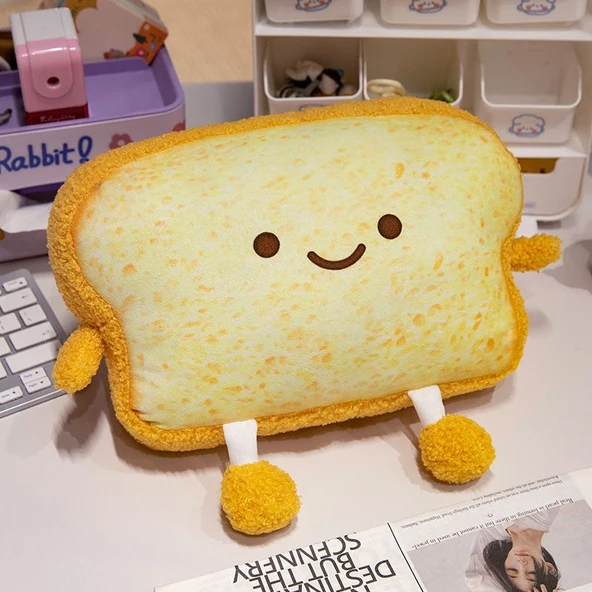 Tost Ekmek Araba Yastığı Peluş Minder - Altın Sarısı Ekmek - 30x20cm