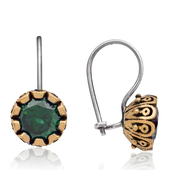 Gümüş Yeşil Yuvarlak Otantik Kadın Küpe ürün görseli 1