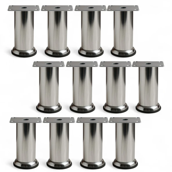 (12 ADET) Baza Mobilya Koltuk Kanepe Yatak Çekyat Destek Yükseltme Ayağı Ayakları Metal Krom 12 cm - 6