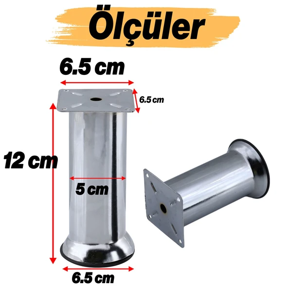 (12 ADET) Baza Mobilya Koltuk Kanepe Yatak Çekyat Destek Yükseltme Ayağı Ayakları Metal Krom 12 cm - 3