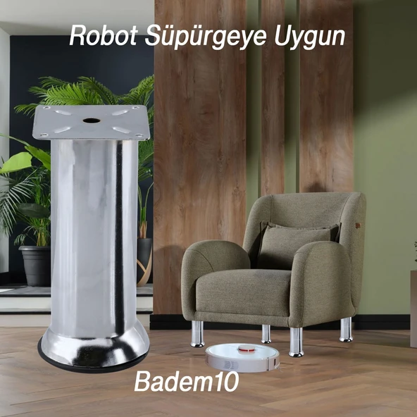 (12 ADET) Baza Mobilya Koltuk Kanepe Yatak Çekyat Destek Yükseltme Ayağı Ayakları Metal Krom 12 cm - 4