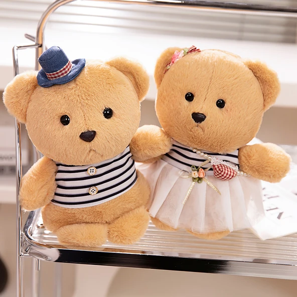Kahverengi Peluş Ayıcık Çifti - Çizgili Çift - 22cm