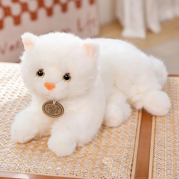 Beyaz Simülasyon İran Kedisi Peluş Oyuncak - Normal Stili 28cm