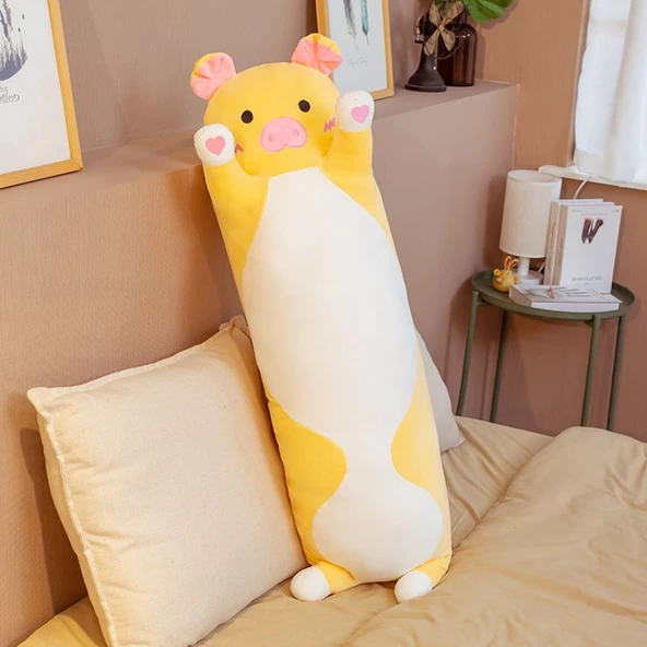 Hayvan Figürlü Uzun Peluş Yastık - Küçük Domuz 120cm