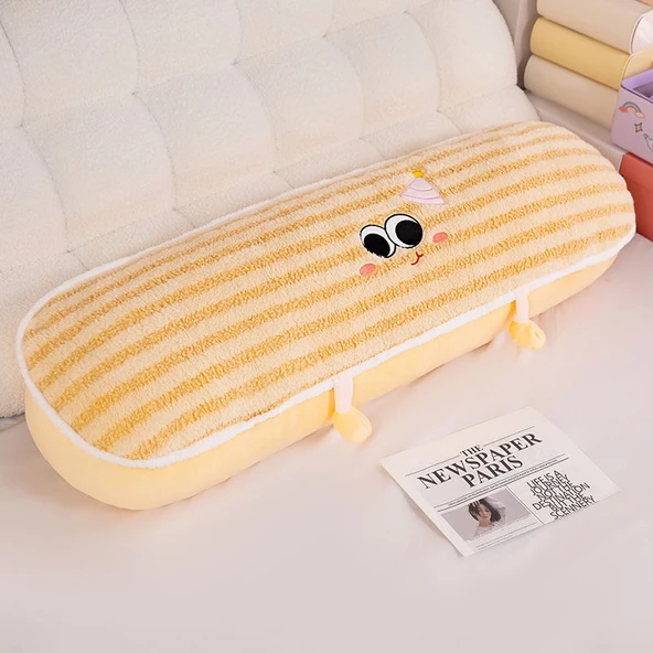 Çizgili Dopamin Ay Peluş Yastık - Sarı 60cm