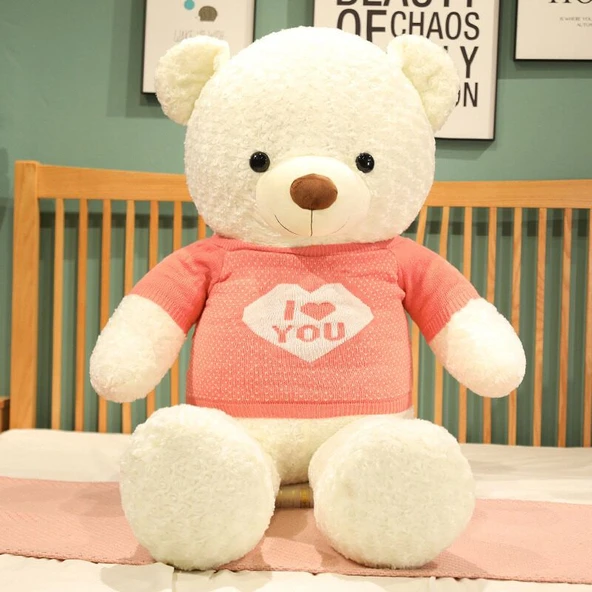 Kazaklı Ayı Peluş Oyuncak - Beyaz-Pembe Giysili - 180cm