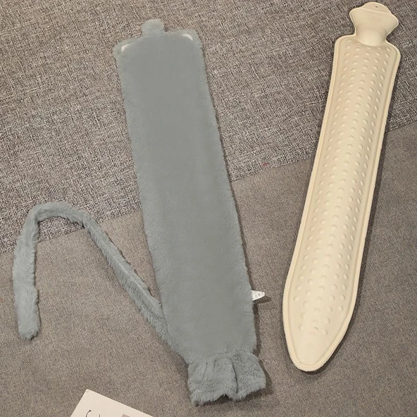 Uzun Peluş Sıcak Su Torbası - Gri 53cm