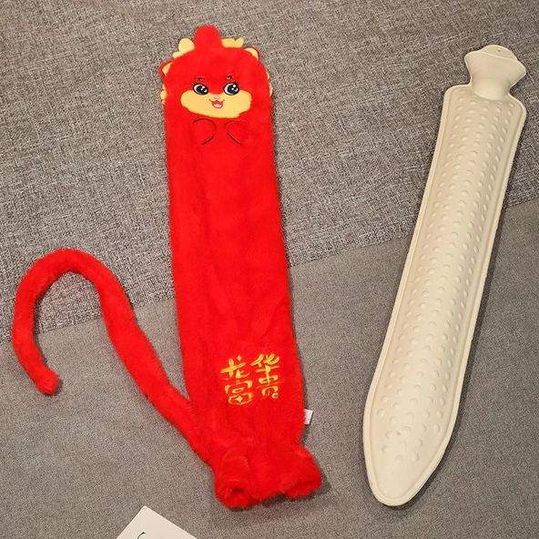 Uzun Peluş Sıcak Su Torbası - Ejderha Nakışlı 72cm